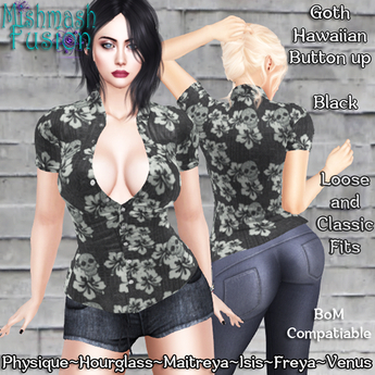 Second Life Marketplace - ~*MF*~ Ladies Gothic Hawaiian Shirt - Black